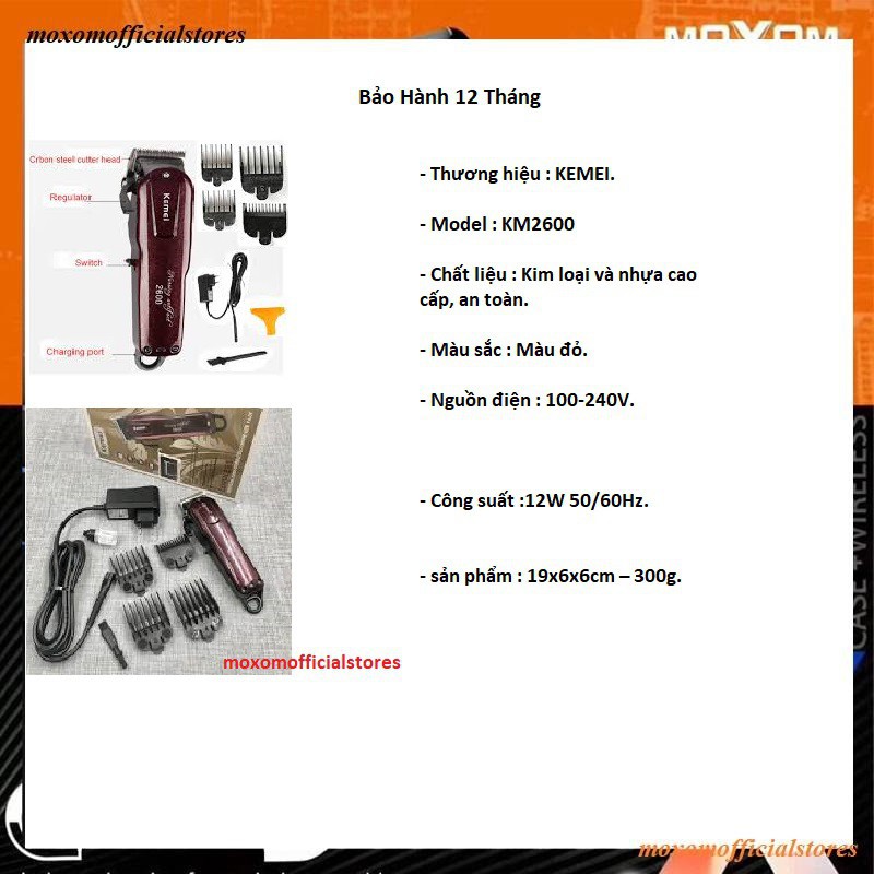 Tông Đơ Cắt Tóc Kemei KM 2600 Hàng Chính Hãng