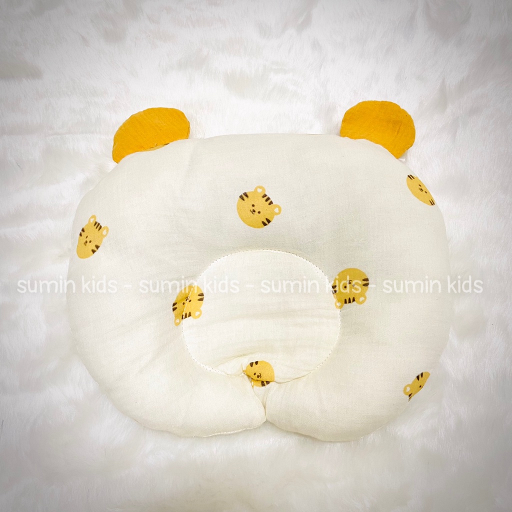 Gối cho bé sơ sinh, gối chống bẹp đầu, gối chống méo đầu cho bé vải xô muslin cao cấp SUMIN