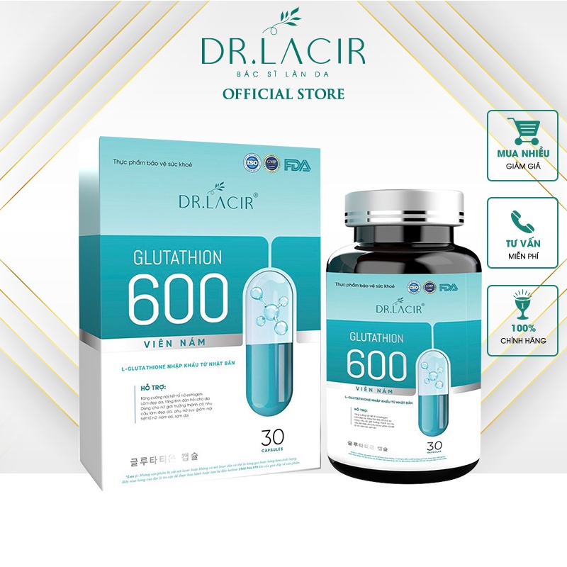 Viên uống trắng da glutathion 600 DR.LACIR hộp 30 viên và toner DR.LACIR 10ml và túí đựng mỹ phẩm 31cm