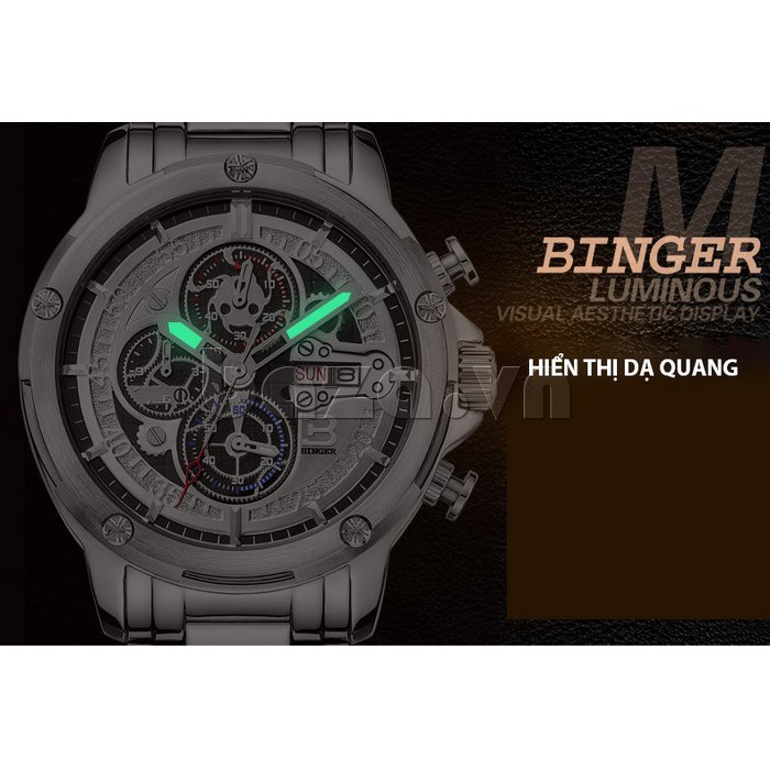 Đồng hồ Chronograph 6 kim bánh răng Binger BG80