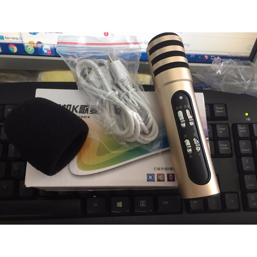 ⭐ Micro hát karaoke ⭐Mic live stream C7 cao cấp ⚡ cho hiệu ứng âm thanh cực đỉnh, có pin sạc ( tặng kèm 1 tai nghe)