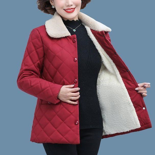 Áo khoác đệm cotton lông cừu dày thời trang thu đông cho phụ nữ trung niên