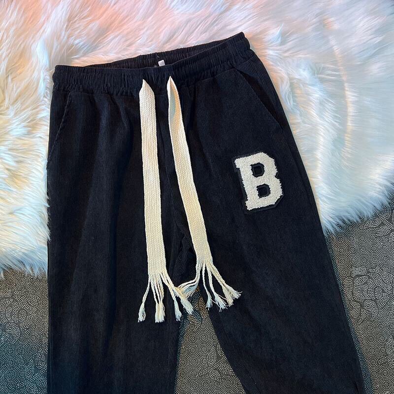 Quần Rộng Ống Suông Đai Bản To Thêu CHữ B Unisex Nam Nữ Cạp Chun Co Dãn Năng Động Freesize