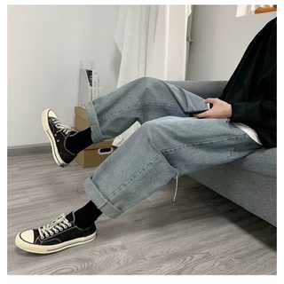 Quần jean baggy dáng suông, quần bò vải không xù màu xanh 2 rách hot