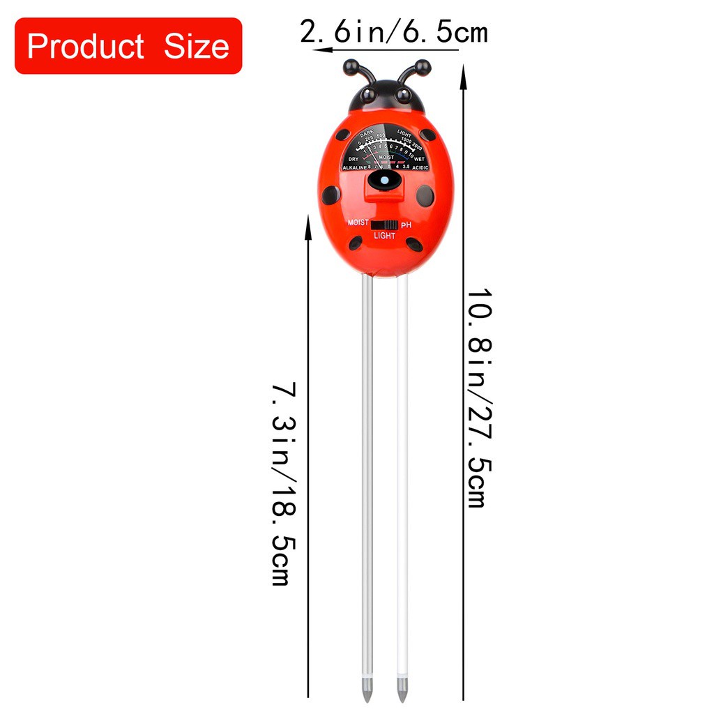 Máy Đo Độ Ph / Độ Ẩm Đất 3 Trong 1 Hình Bọ Rùa Tiện Dụng Cho Sân Vườn