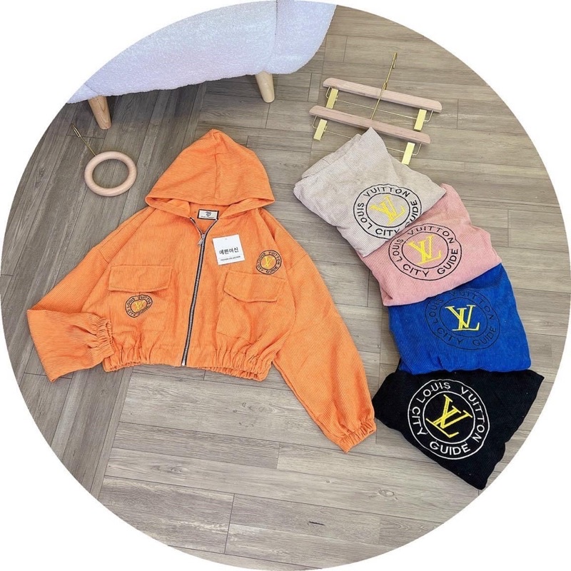 Áo khoác lửng croptop kaki nhung gân thêu có nón unisex ulzzang nam nữ