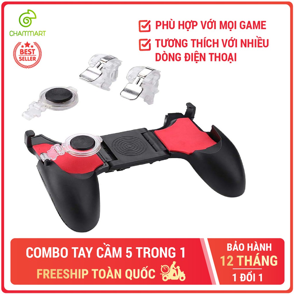 Combo tay cầm 5 trong 1 chơi game mobile Free Fire PUBG ROS làm mát máy