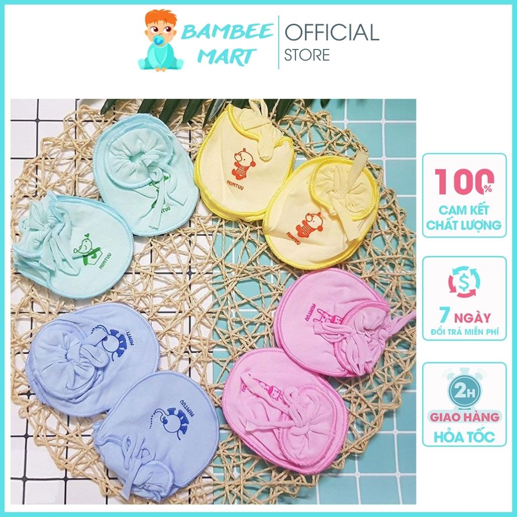 Set bao tay chân Minh Triều cho bé sơ sinh vải cotton tư nhiên 100% có dây buộc BTC02 Bambee Mart