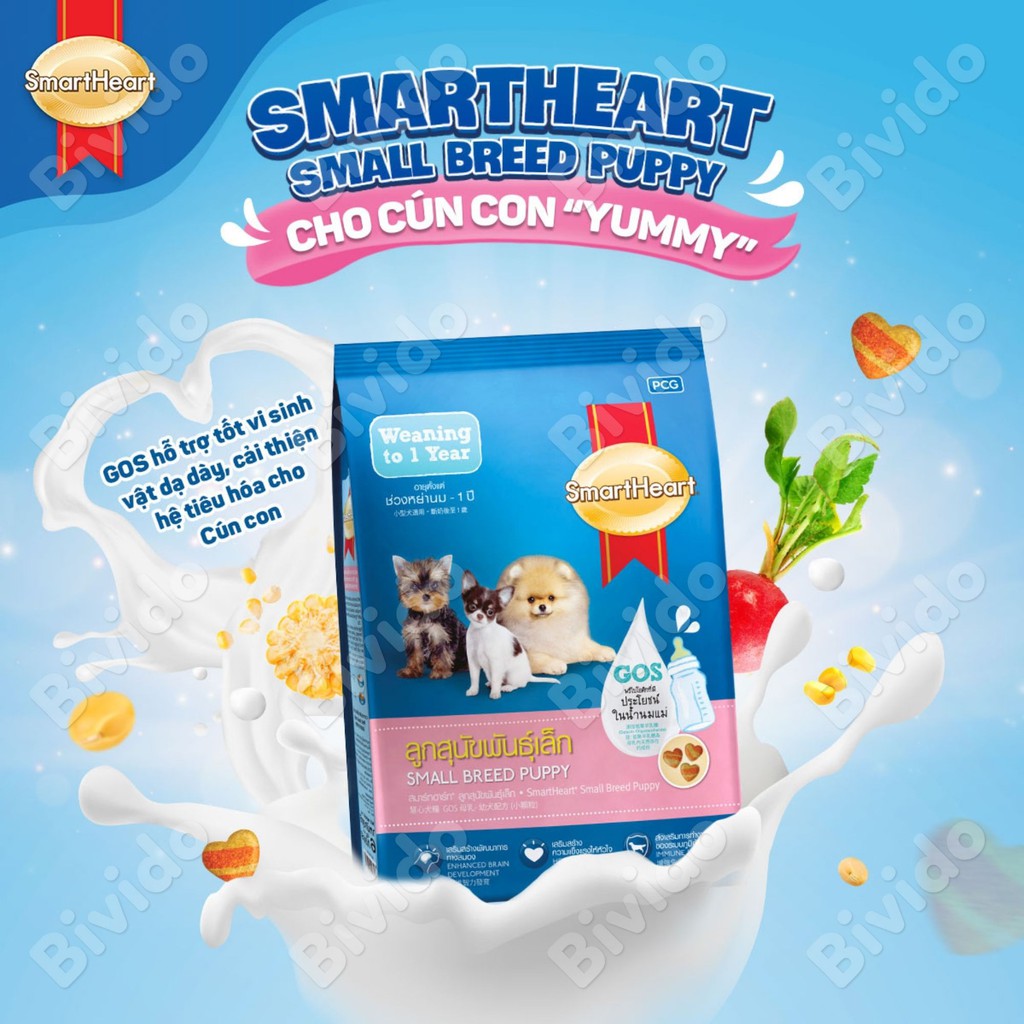 Thức ăn chó con giống nhỏ Smartheart Small Breed Puppy vị sữa túi 1.3kg - Bivido