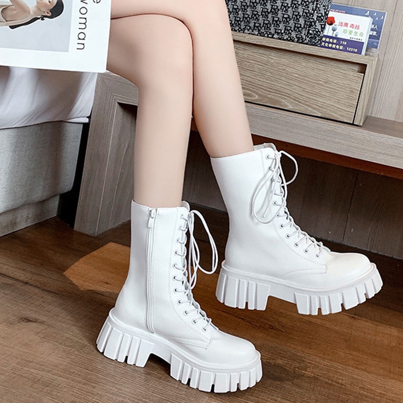 Giày bốt Martin QIAOYILUO cổ cao thiết kế thời trang dành cho nữ