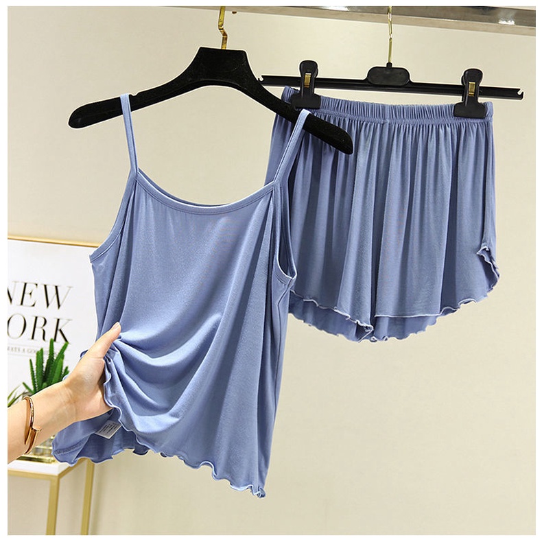 Bộ Đồ Ngủ Hai Mảnh Gồm Áo Hai Dây Và Quần Short Mỏng Thời Trang Mùa Hè Cho Nữ