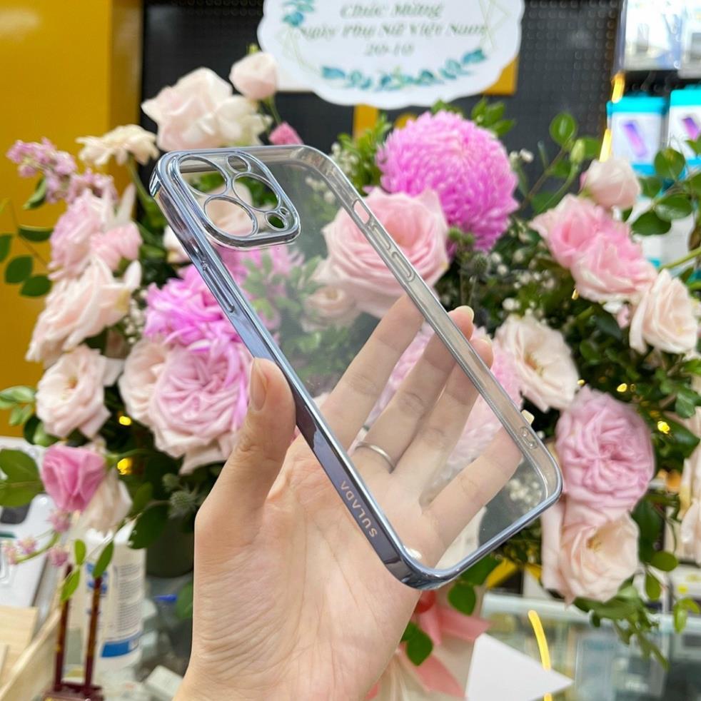 Ốp lưng Sulada trong viền màu iPhone 13, 13 Pro, 13 Pro Max Silicon trong bảo vệ camera siêu đẹp