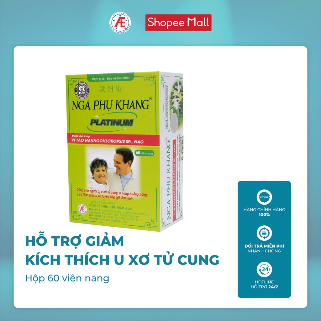 Viên uống Nga Phụ Khang Platinum hộp 60 viên DƯỢC PHẨM Á ÂU dùng cho u xơ tử cung, u nang buồng trứng, u vú, u xơ