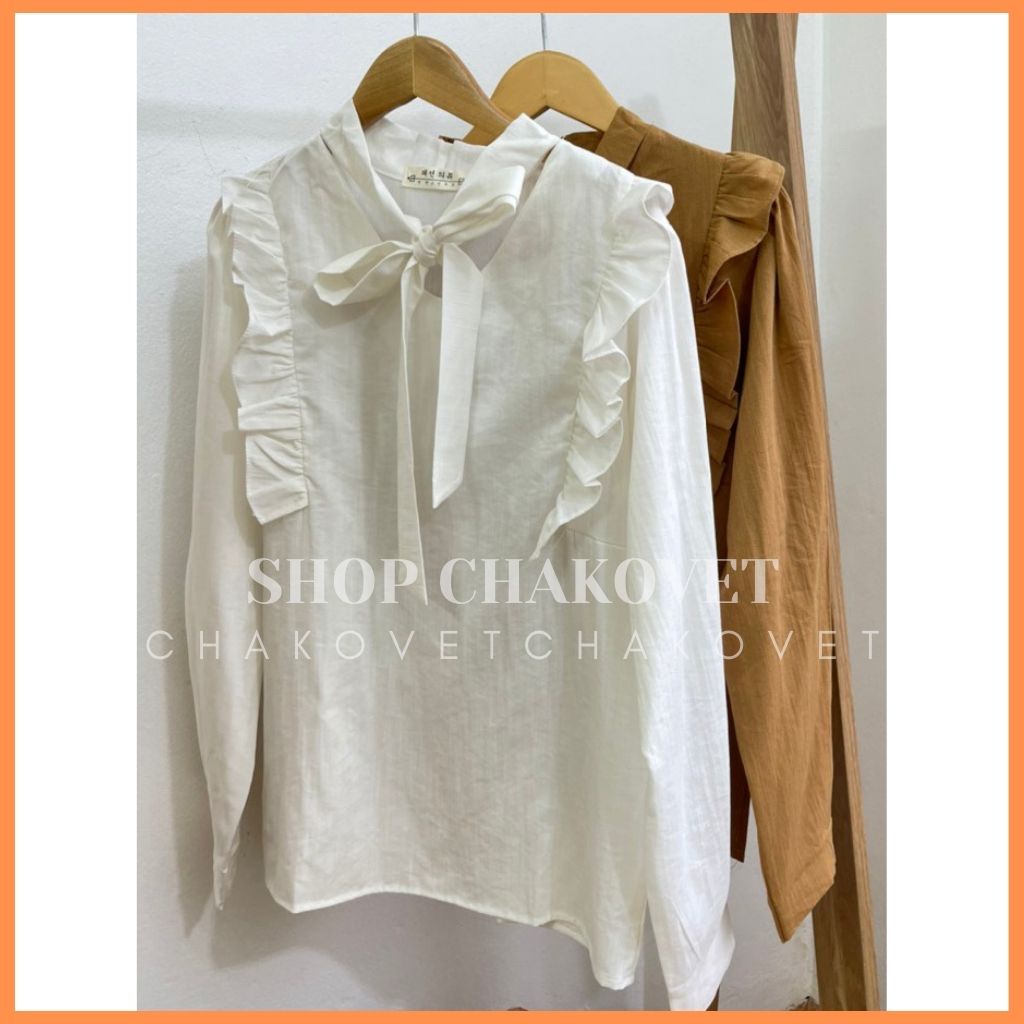 Áo sơ mi nữ dài tay trơn basic CKA891, kiểu áo nữ cổ V dáng babydoll bèo ngực thắt nơ phong cách thời trang hàn quốc