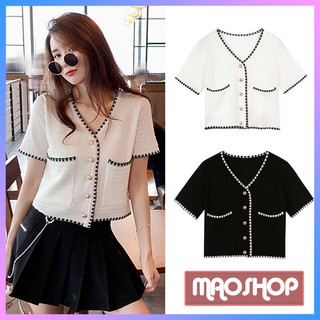 Áo cardigan dệt kim tay lỡ dáng croptop cổ tim ulzzang Hàn Quốc C60 - MaoMao
