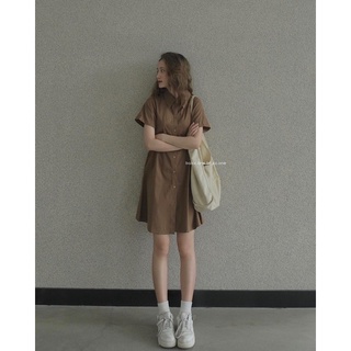 Váy basic cổ sơ mi chiết eo chun lưng, váy sơ mi cộc tay Bazic one