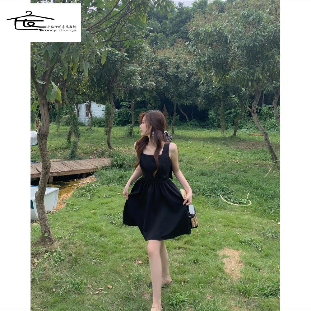 Đầm Chữ A Hai Dây Màu Đen Thời Trang Mùa Hè Dành Cho Nữ 2022