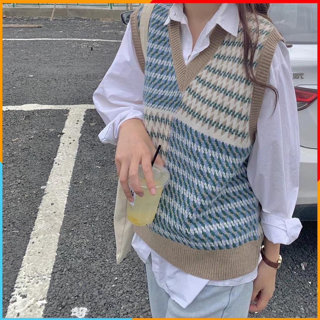 [Hàng Cao Cấp] Áo gile len nữ kẻ mix 2 màu phối áo sơ mi thời trang thu đông mặc đi học đi chơi - CD023 MALADE | BigBuy360 - bigbuy360.vn