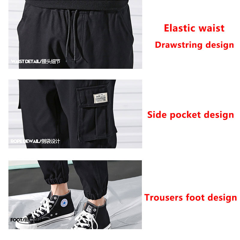 100% Cotton Men Cargo Long Pants Korean Style Trousers M-5XL