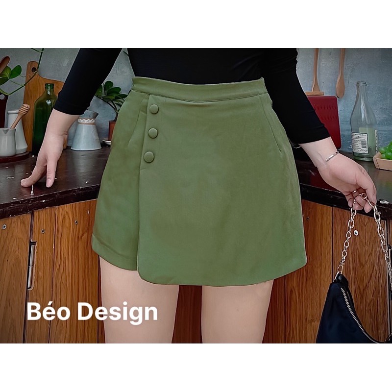(Ảnh thật) Quần giả váy nữ bigsize quần giả váy nút nhung đen xanh chất Kaki nhung | BigBuy360 - bigbuy360.vn