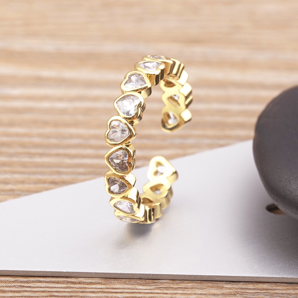 Nhẫn Đính Đá Zircon Hình Trái Tim Cổ Điển Có Thể Điều Chỉnh Kích Cỡ