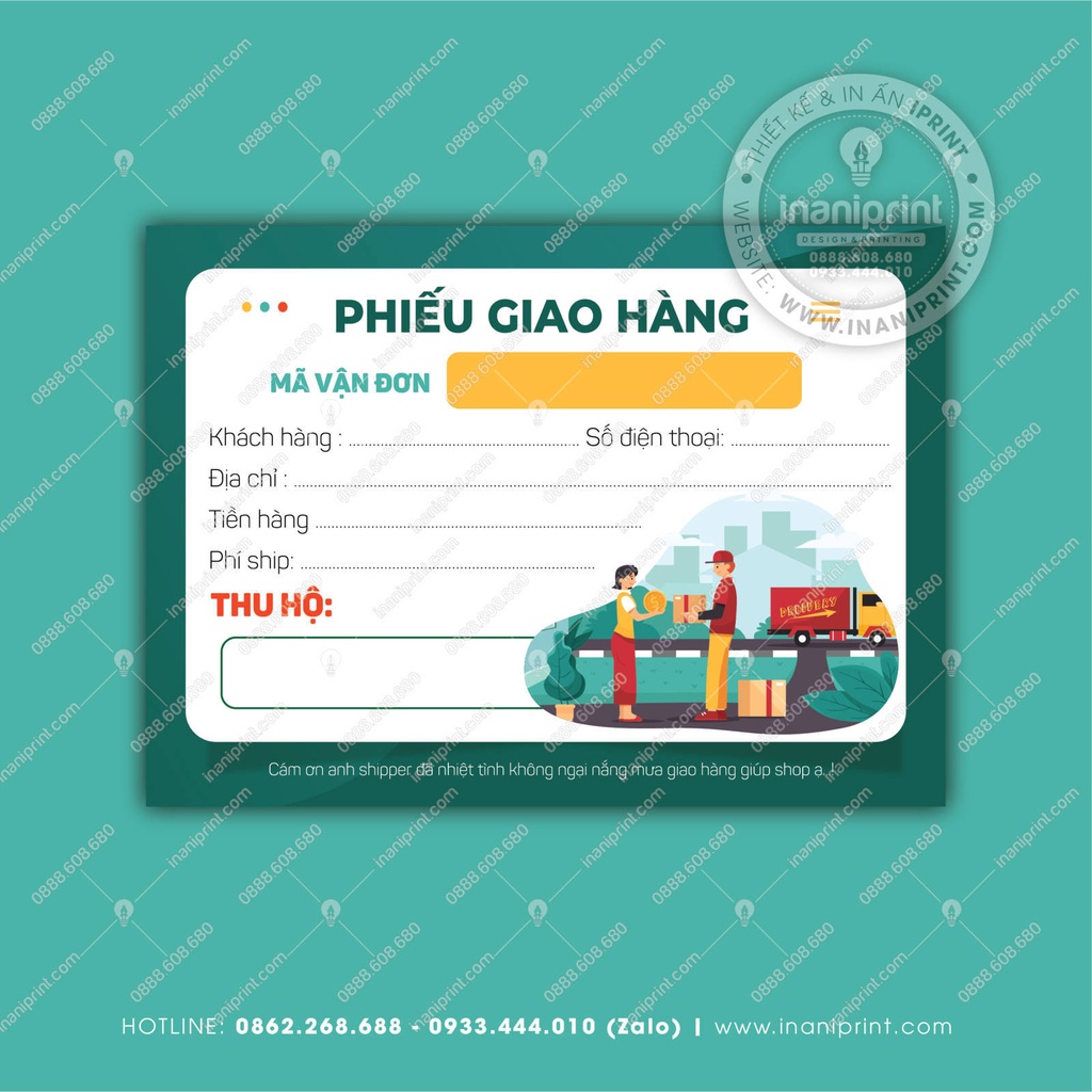 Phiếu Giao Hàng, Phiếu Ship Hàng Không Keo, Giấy Ghi Mã Vận Đơn Xanh - Size 14.5x10.5cm