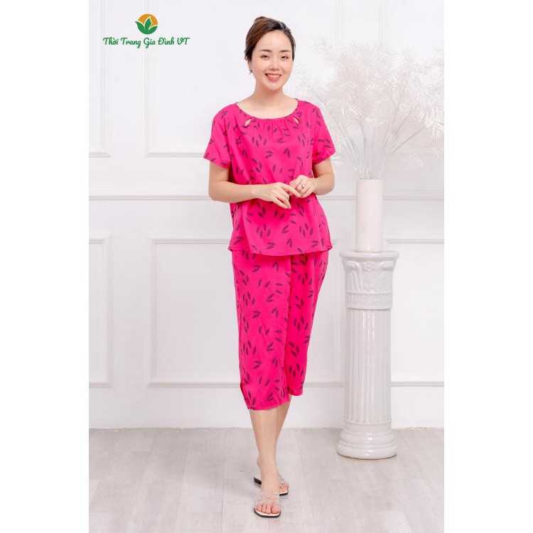 Bộ lanh mặc nhà quần lửng áo cộc lanh họa tiết B06.2131 - Thời Trang Gia Đình VT