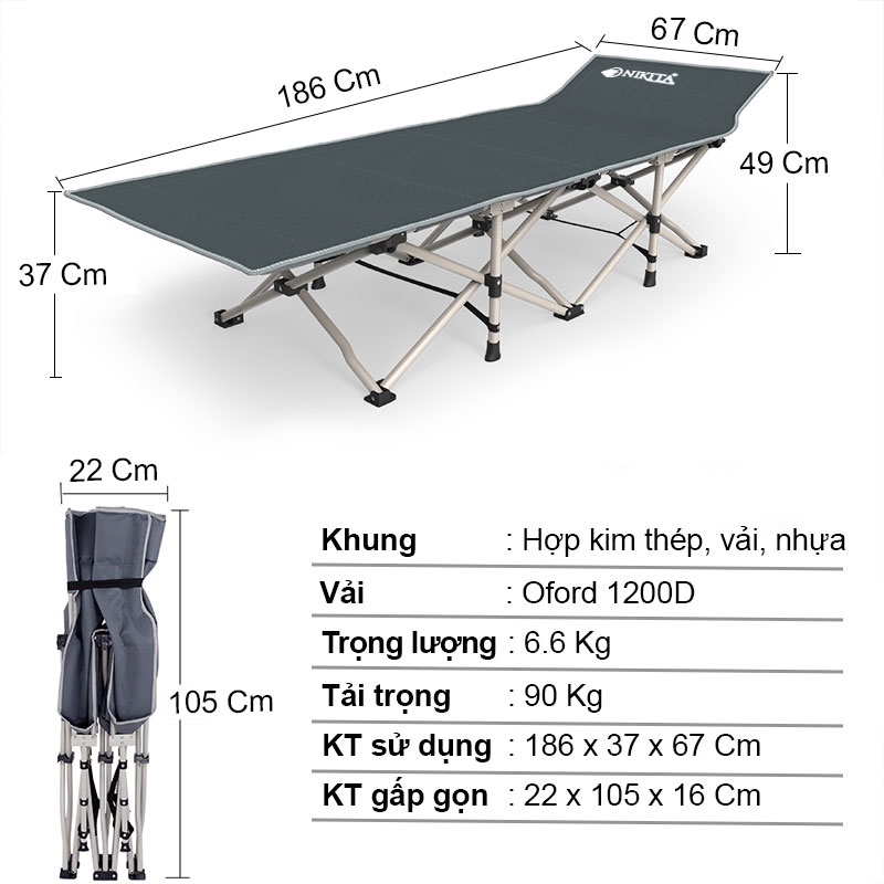 Giường xếp, Giường gấp, Du lịch 2022 - Chĩnh hãng NIKITA - Vải Oxfort chắc chắn