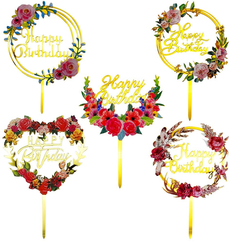 Topper Trang Trí Bánh Kem Chữ Happy Birthday Bằng Acrylic Mạ Vàng Lấp Lánh DIY