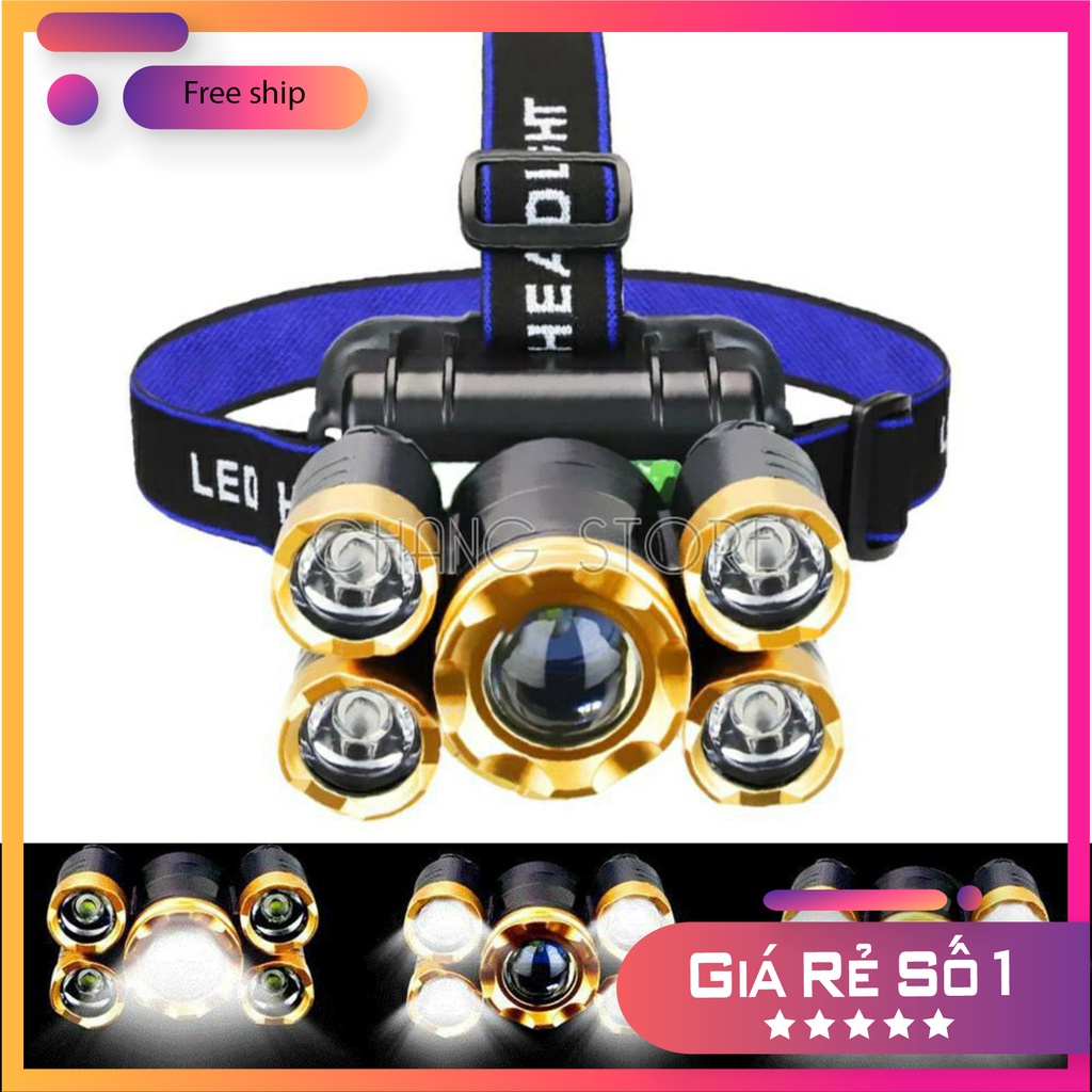 Đèn Pin Đội Đầu 5 Mắt Siêu Sáng Loại Bóng To Bảo Hành 12 Tháng