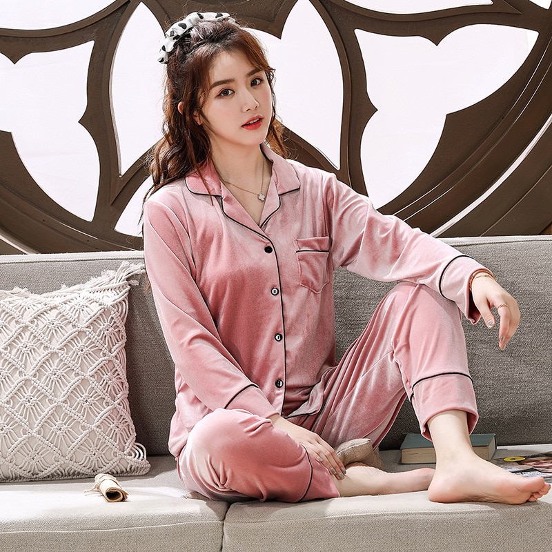 Bộ đồ ngủ pijama nhung thời trang thu đông phong cách Hàn Quốc cho nam nữ