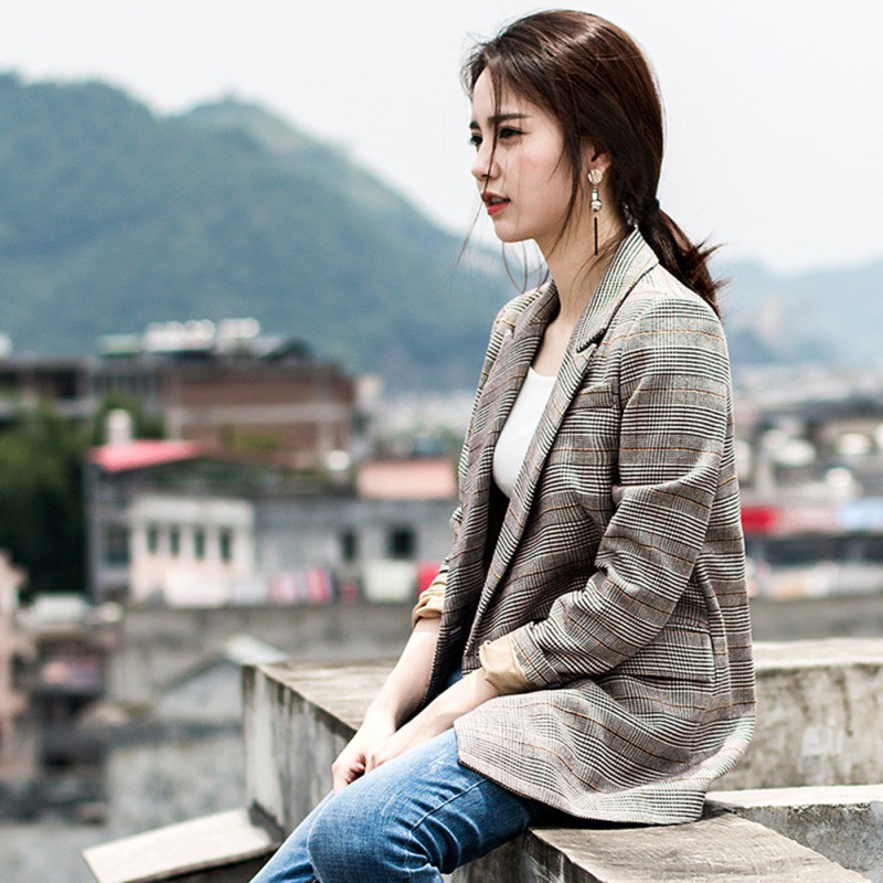 Áo Khoác Phối Họa Tiết Ca Rô Trẻ Trung Thanh Lịch Dành Cho Nữ | BigBuy360 - bigbuy360.vn