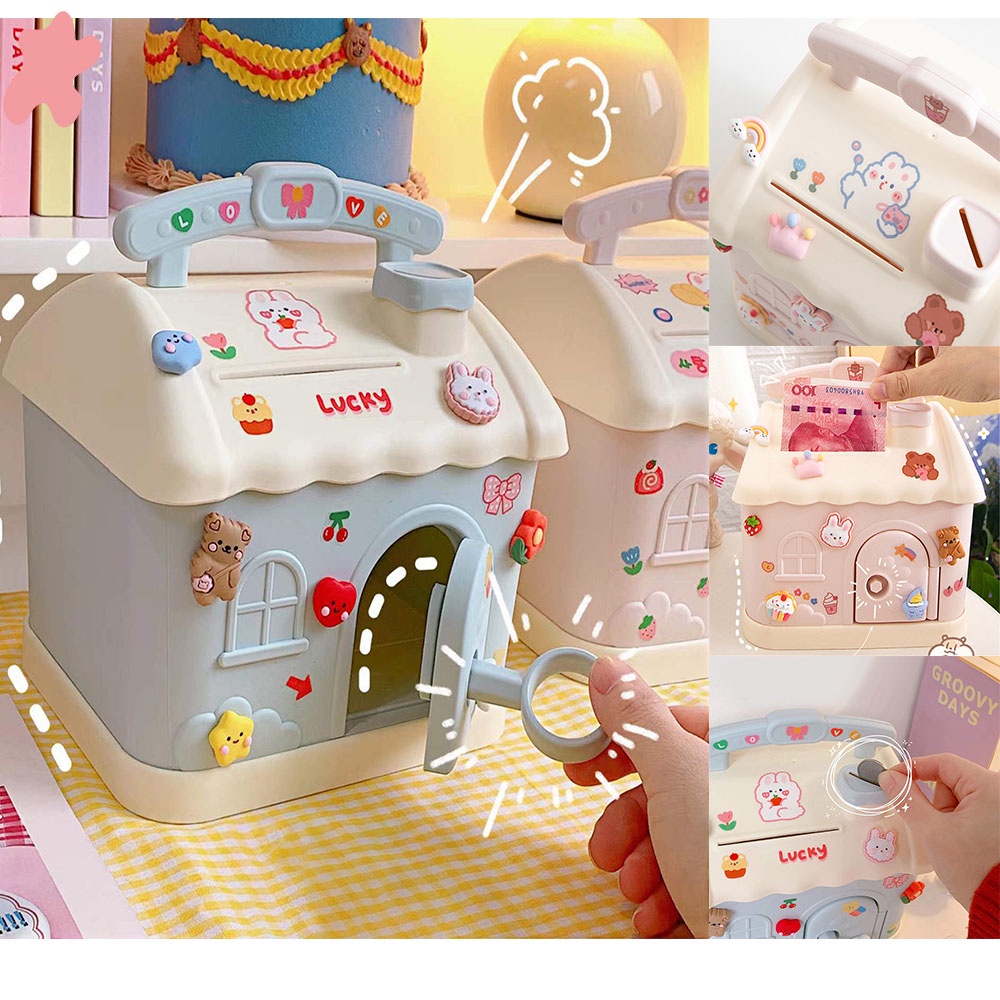 1 Ống Heo Tiết Kiệm Bằng Nhựa Hình Ngôi Nhà Hoạt Hình Dễ Thương