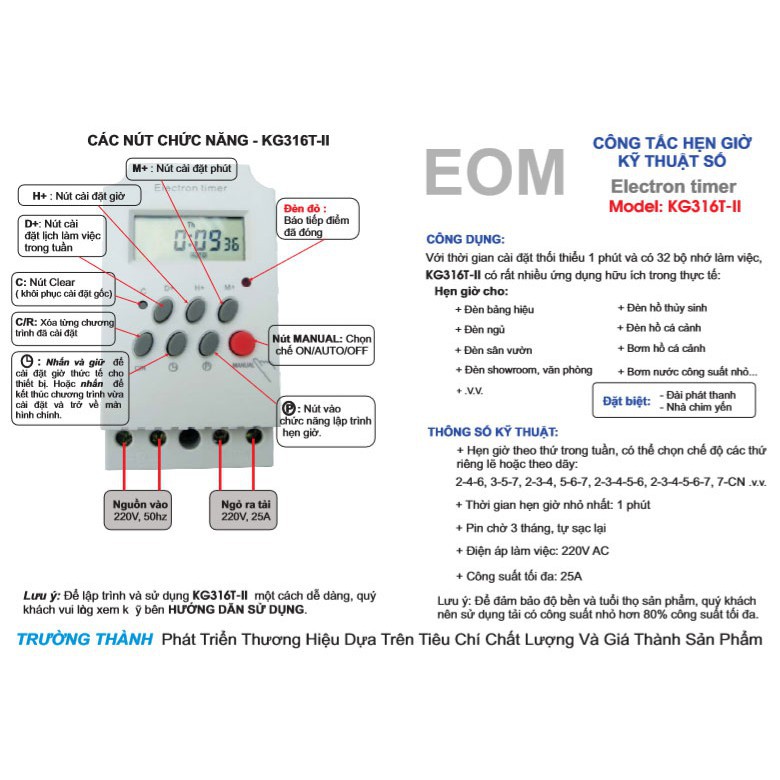 01 cái Công tắc hẹn giờ Electron timer KG316T-II, 220V AC, 25A - EOM