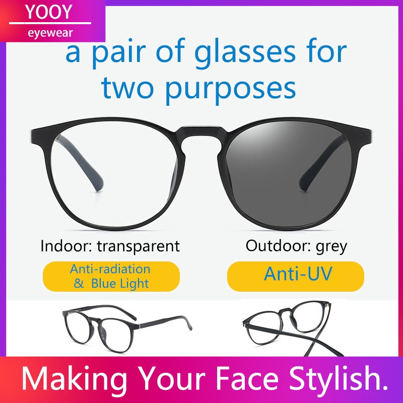 Kính Blue Light Anti-radiation Photochromic Eyeglasses TR90 Round Frame Sunglasses