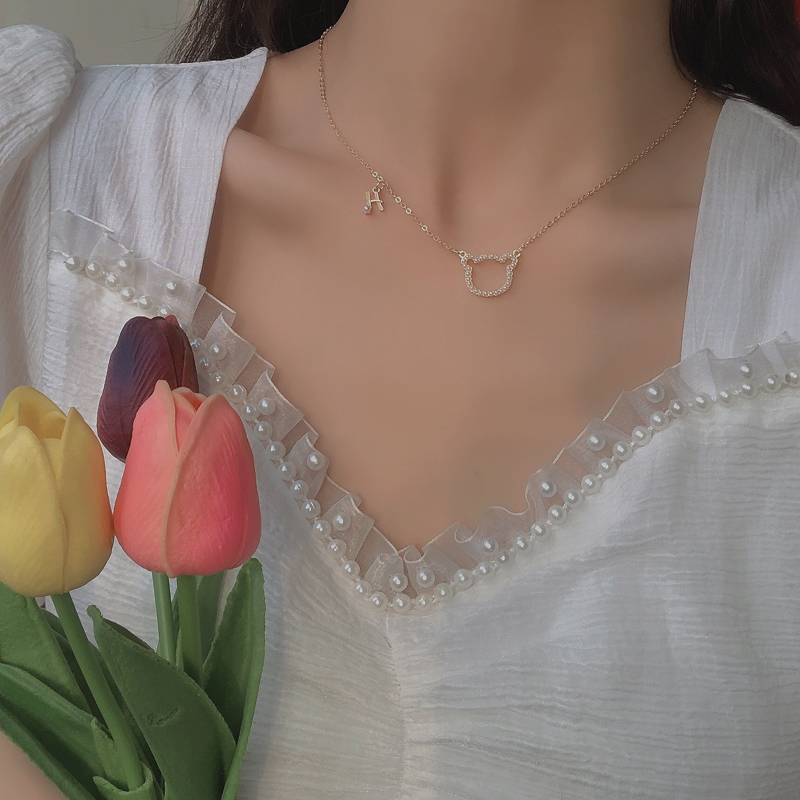 Vòng cổ hợp kim mặt hình mèo đính đá dễ thương cho nữ