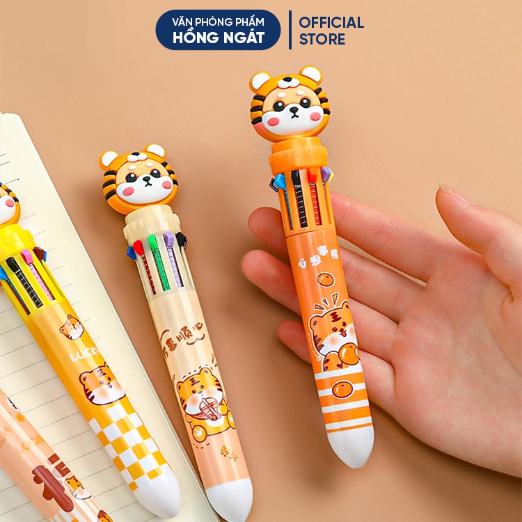 Bút bi cute hình con hổ, bút bi nhiều màu dễ thương 10 màu nhiều ngòi đồ dùng học tập văn phòng phẩm B40