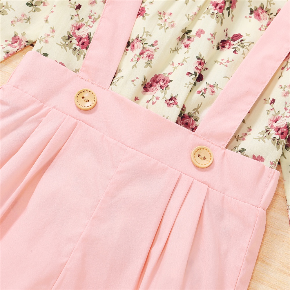 Bộ đồ MIKRDOO gồm áo thun tay dài và quần yếm in hoa cho bé gái 1-5 tuổi