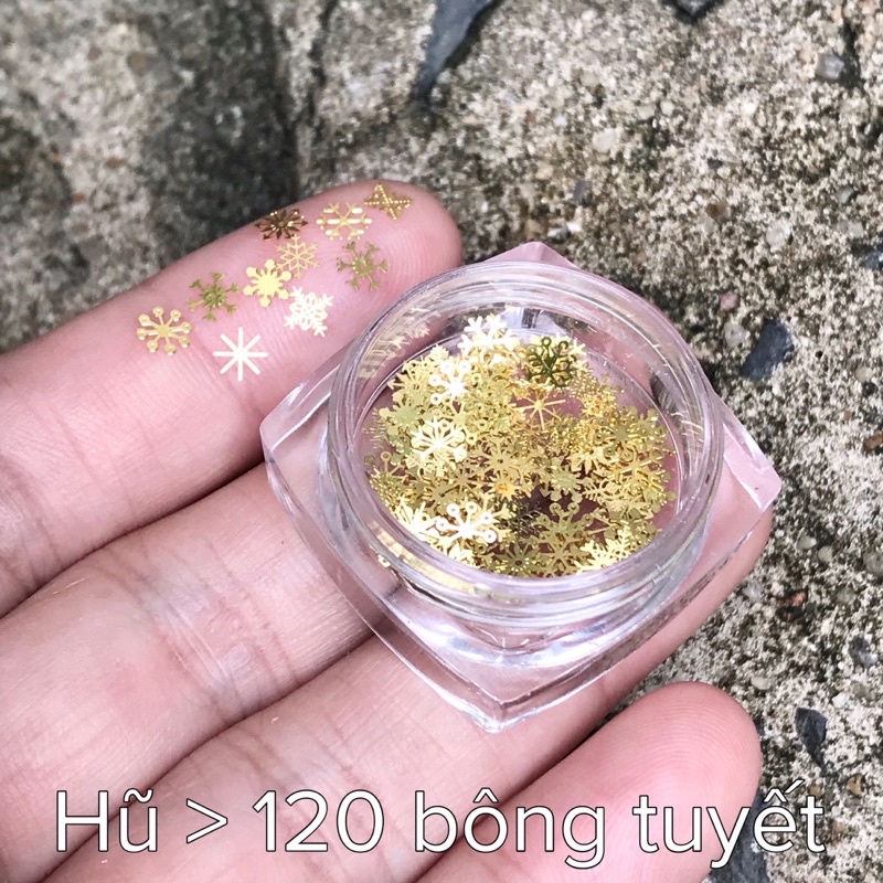 Hoa tuyết nail-120 bông tuyết Noel Giáng sinh màu vàng trang trí móng