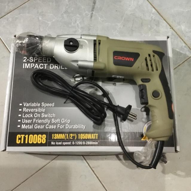 Máy khoan động lực Crown CT10068 - 1050W, 2.5kg, Kèm Hộp Nhựa và 9 Mũi Khoan