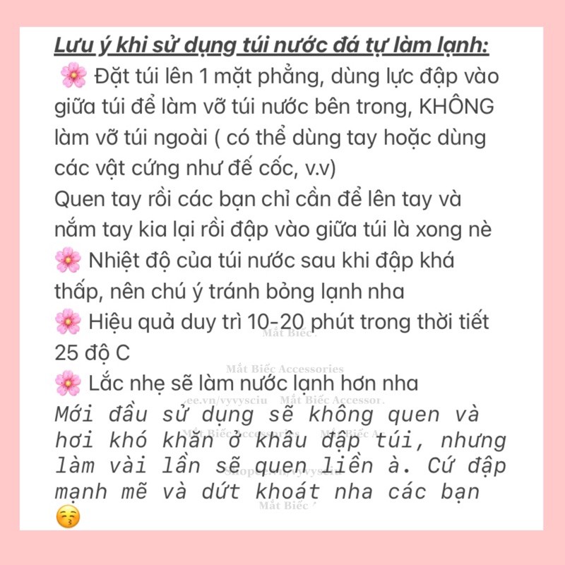 Túi nước đá tự làm lạnh, chườm lạnh hạ nhiệt mùa hè dã ngoại du lịch phượt, miếng hạ sốt dễ thương