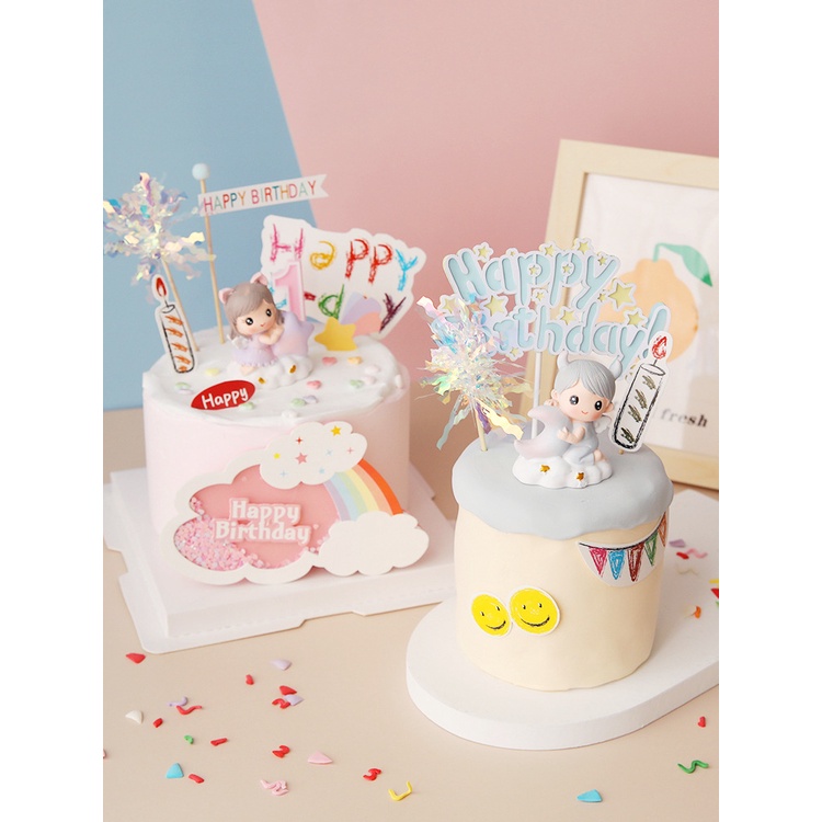 phụ kiện bánh kem sinh nhật [FREESHIP❤️] em bé sừng ôm trăng sao