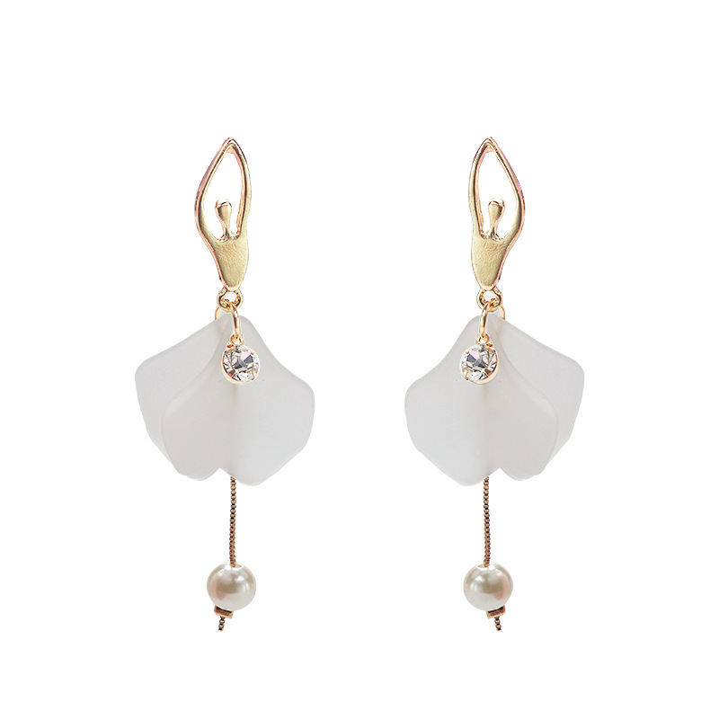 [White Collection] Simple flower fringed earrings Korean version personality long geometric wild petal earrings