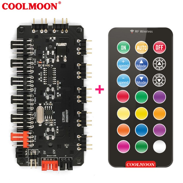 Bộ Hub Khiển Led Coolmoon P-ARGB, Chia Cổng 4Pin PWM Và Led 5V ARGB Đồng Bộ Tốc Độ Quạt Và Led ARGB