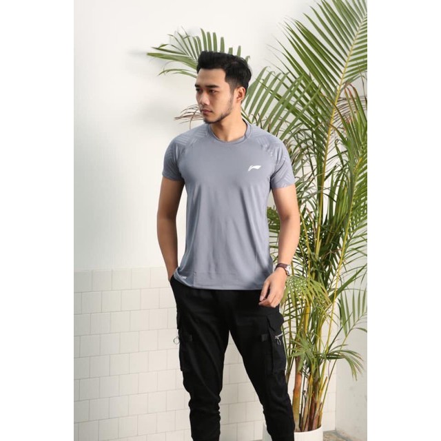 ÁO THUN NAM CỘC TAY IN VÂN CHÌM LINING -Hàng nhập khẩu