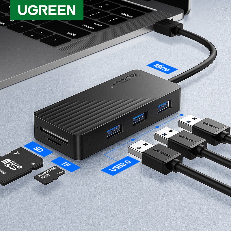 HUB Bộ chia USB 3.0 ra 3 cổng tích hợp đầu đọc thẻ SD/TF Ugreen 30413 chính hãng