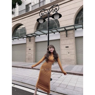 🏖đầm cổ lọ tay dài ôm body chất thun gân bao chất dáng chuẩn p789