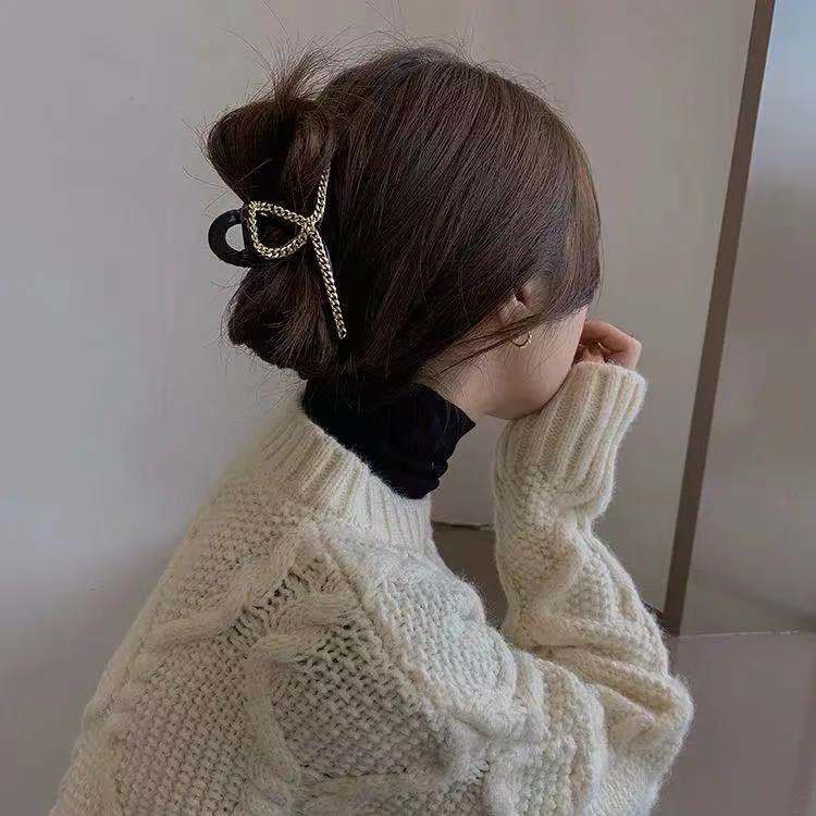 Kẹp Tóc Cỡ Lớn Phối Dây Xích Phong Cách Hàn Quốc Thanh Lịch Cho Nữ