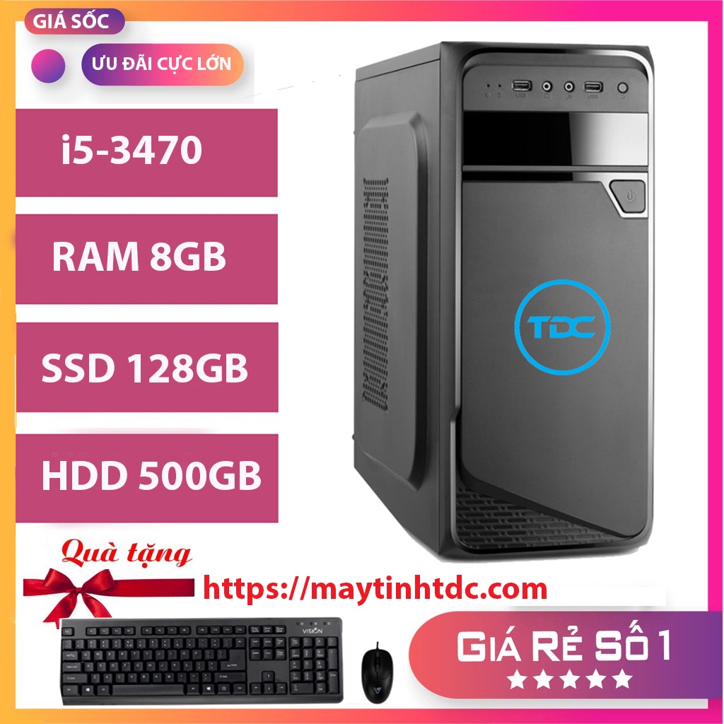 Case máy tính để bàn MAX PC CPU Core i5 3470 Ram 8GB SSD 128GB+HDD 500GB+ Qùa tặng bộ phím chuột, bàn di chuột