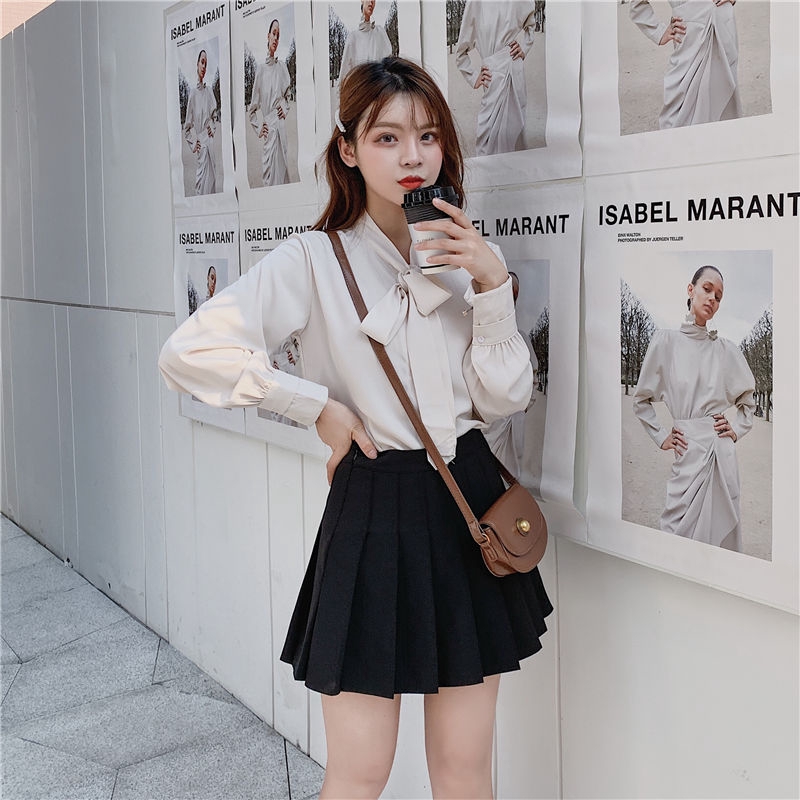 áo kiểu nữ dài tay cổ thắt nơ thời trang hàn